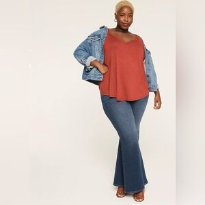 Lane Bryant Swing 3/4-Sleeve Notch-Neck Top